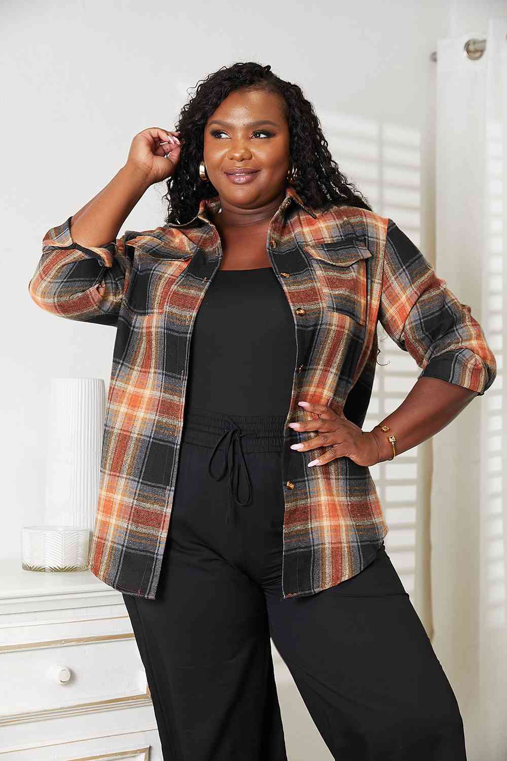 Double Take Plaid Dropped Shoulder Shirt - AllIn Computer