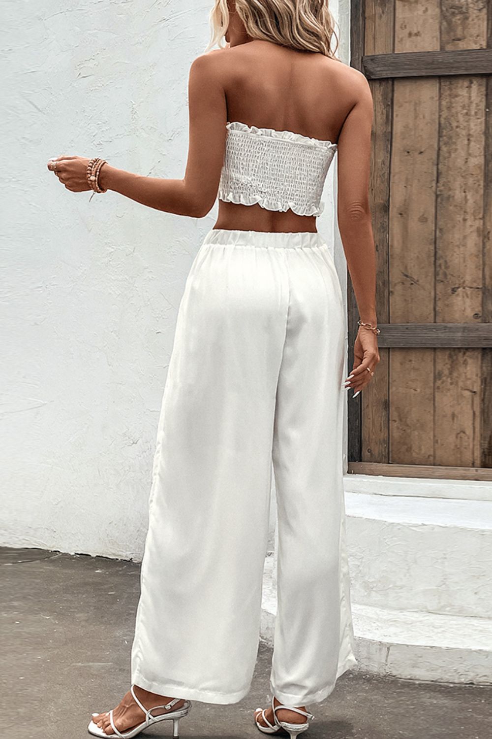 Smocked Tube Top and Wide Leg Pants Set - AllIn Computer