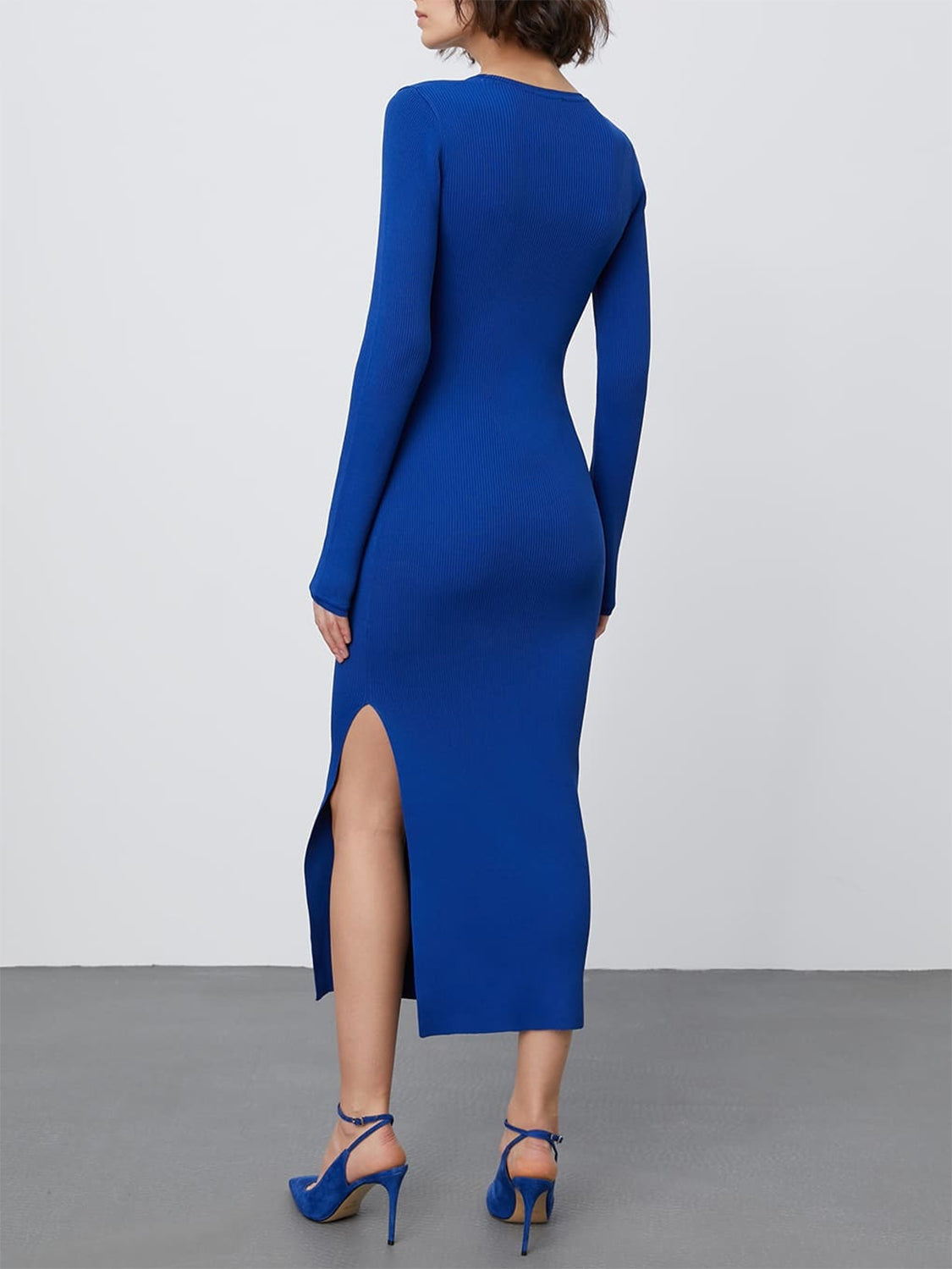 Round Neck Slit Sweater Dress - AllIn Computer