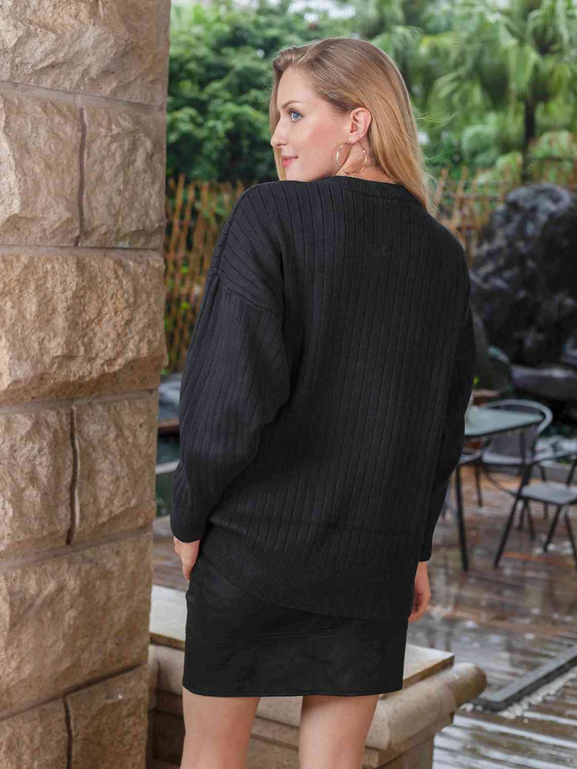 Round Neck Dropped Shoulder Sweater - AllIn Computer