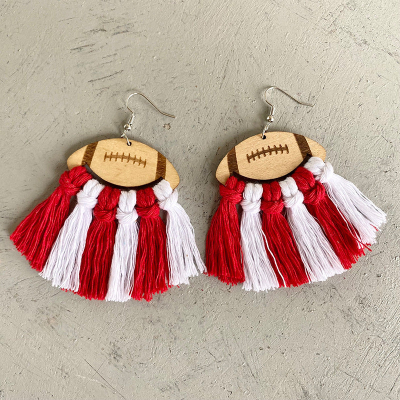 Fringe Detail Football Shape Wooden Dangle Earrings - AllIn Computer