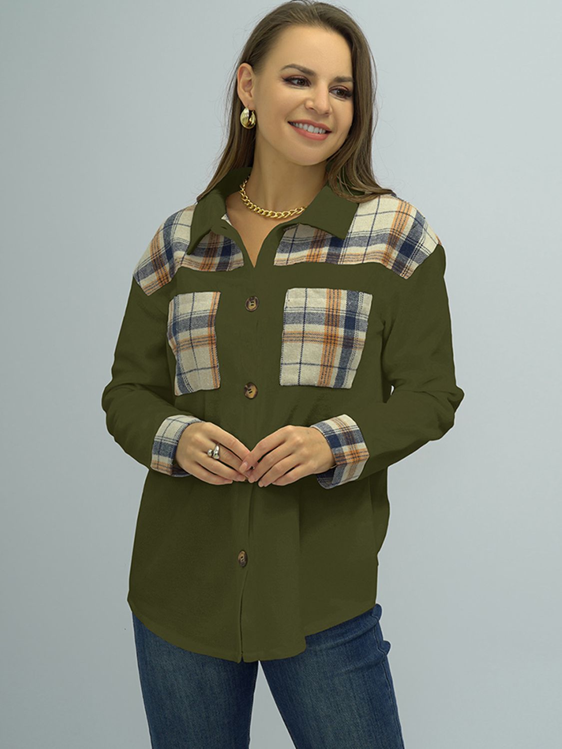 Plaid Dropped Shoulder Shirt - AllIn Computer