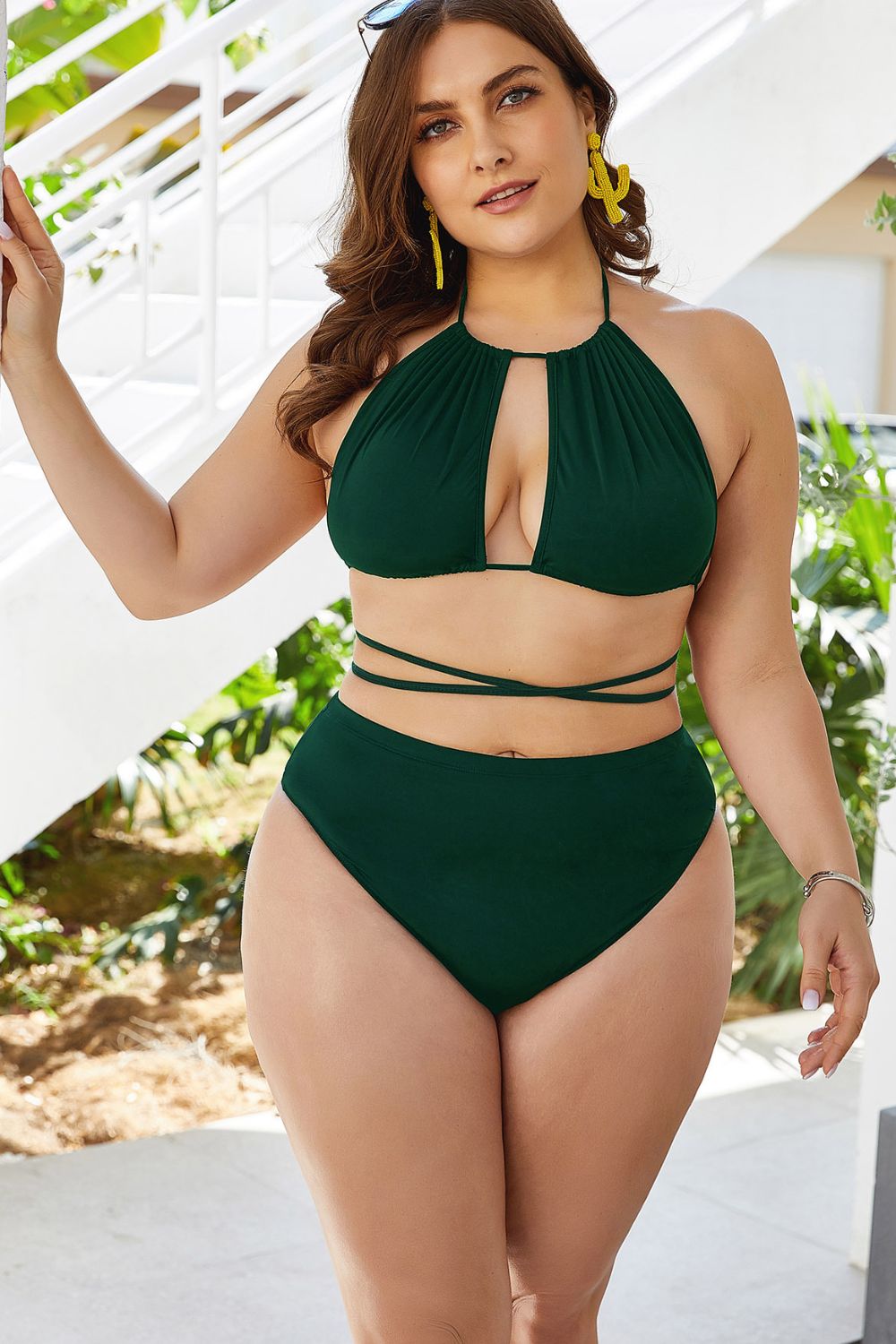 Plus Size Cutout Tied Backless Bikini Set - AllIn Computer