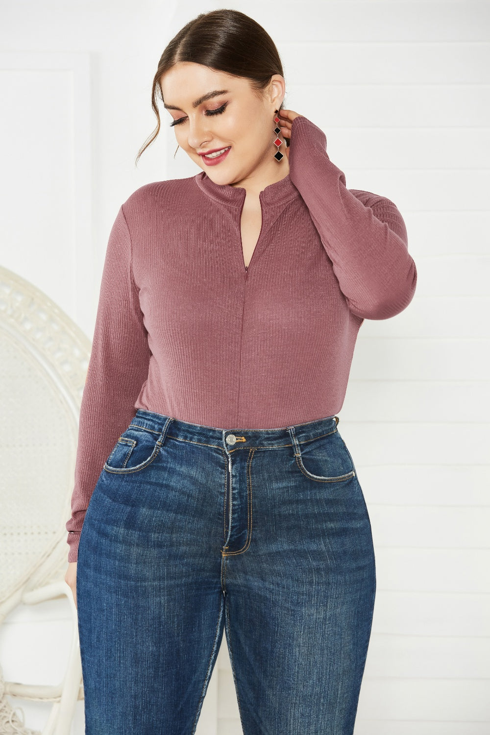 Plus Size Zip Up Long Sleeve Bodysuit - AllIn Computer