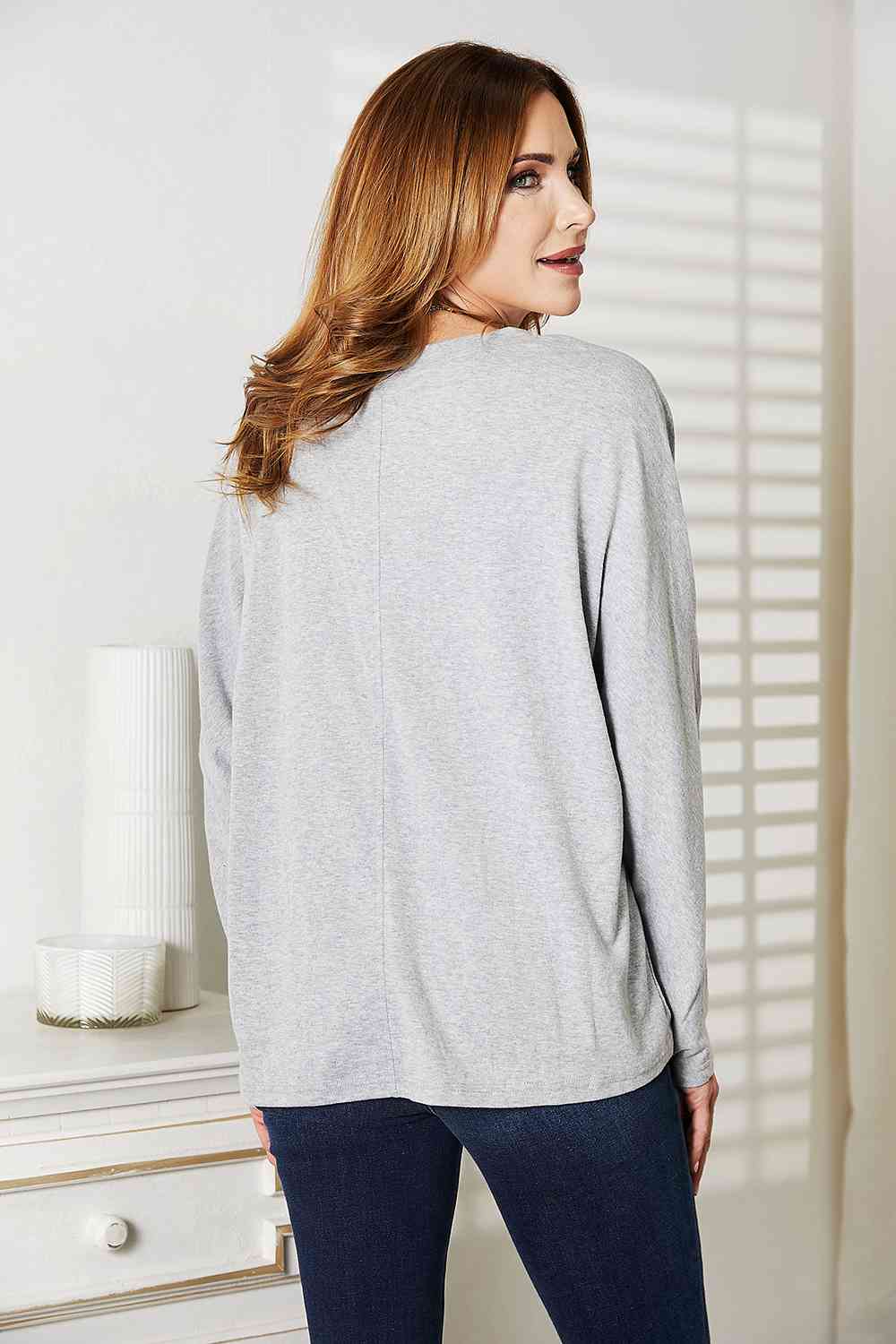 Double Take Seam Detail Round Neck Long Sleeve Top - AllIn Computer