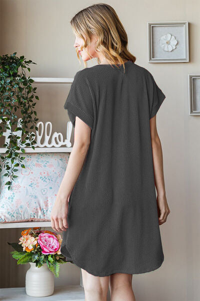 Heimish Full Size Ribbed Round Neck Short Sleeve Tee Dress - AllIn Computer