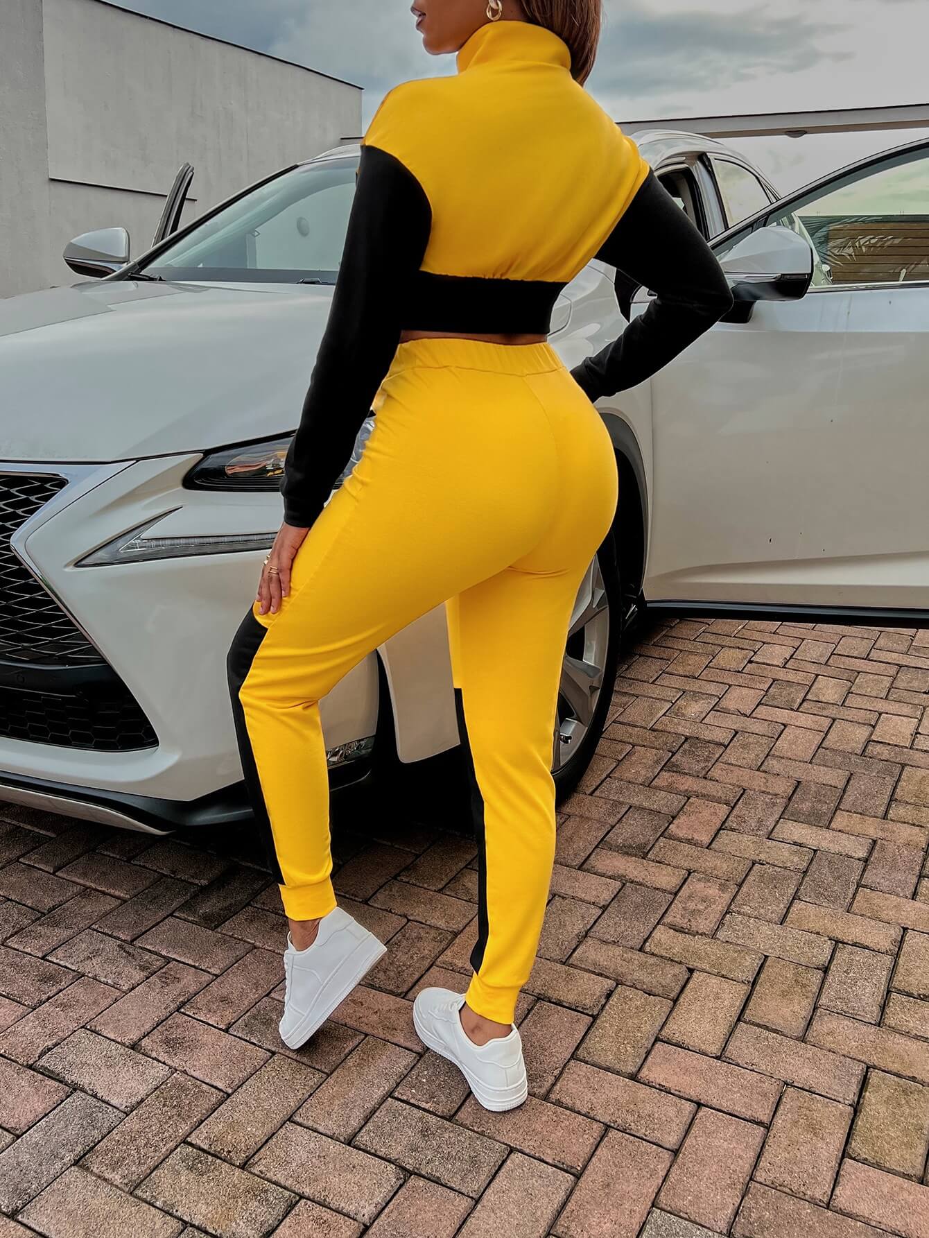 Two-Tone Collared Neck Top and Joggers Set - AllIn Computer
