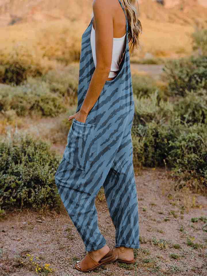 Full Size Printed V-Neck Sleeveless Jumpsuit - AllIn Computer