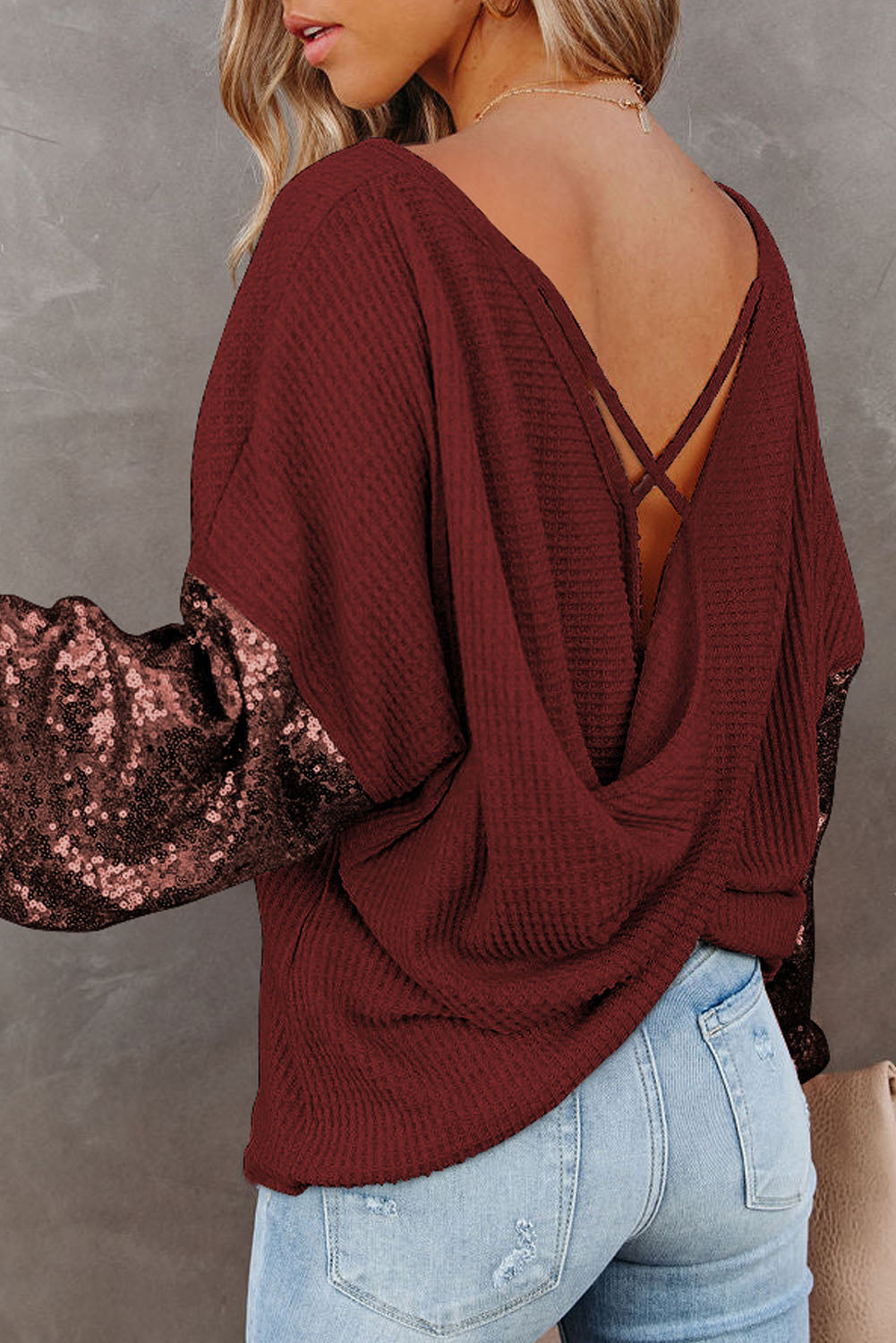 Sequin Waffle-Knit Blouse - AllIn Computer