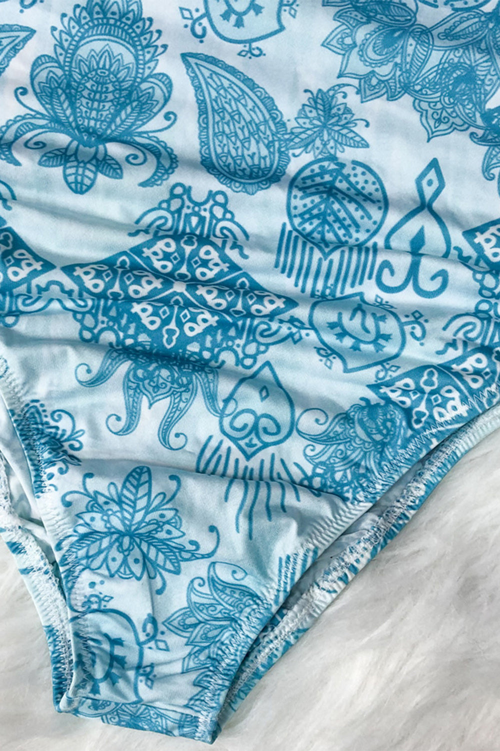 Printed Mock Neck Long Sleeve One-Piece Swimwear - AllIn Computer