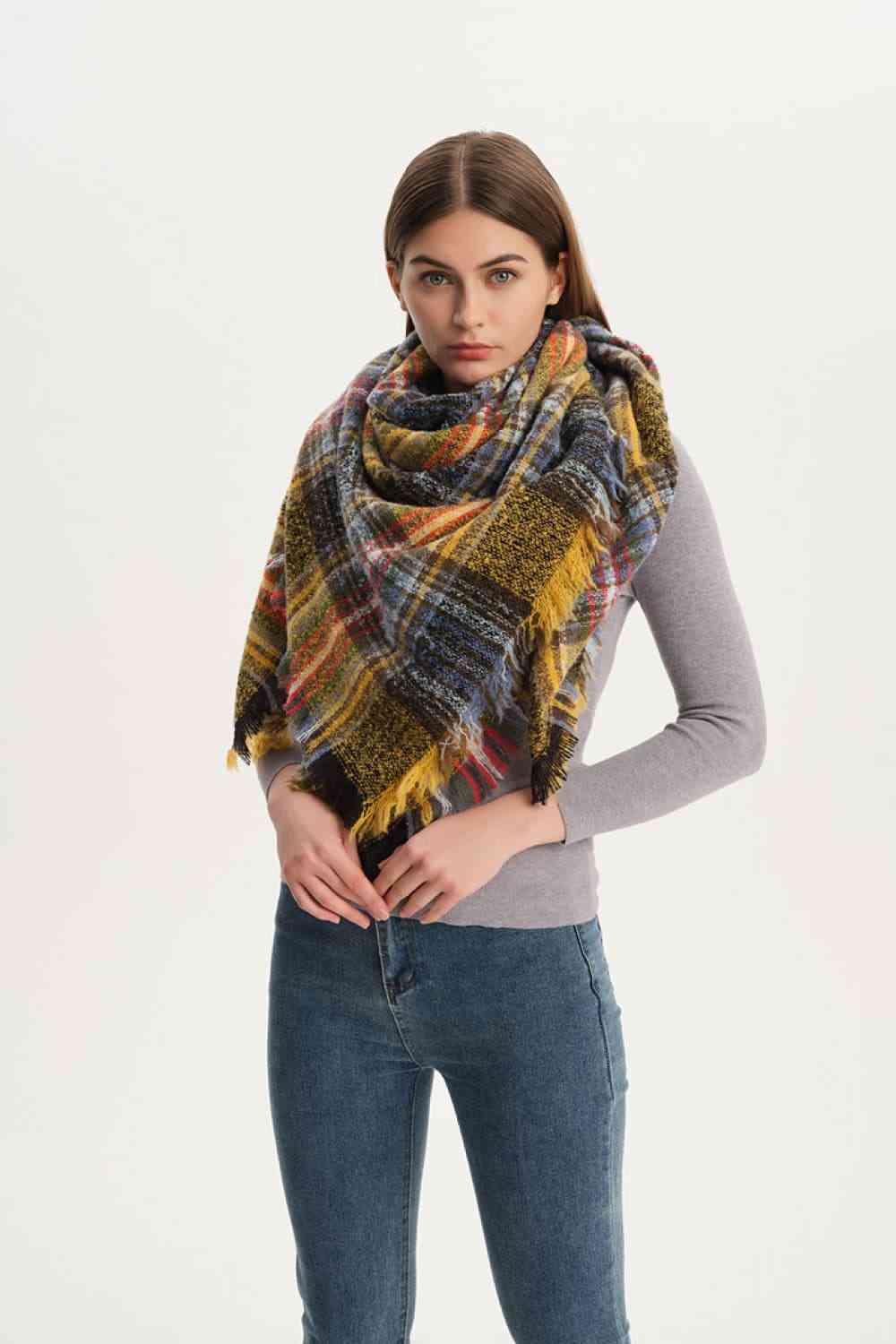 Plaid Raw Hem Polyester Scarf - AllIn Computer