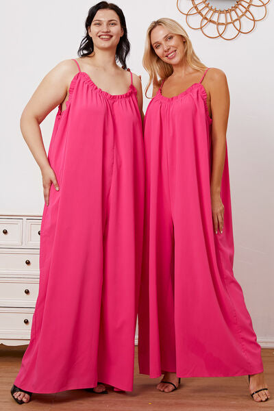 Full Size Ruffle Trim Tie Back Cami Jumpsuit with Pockets - AllIn Computer