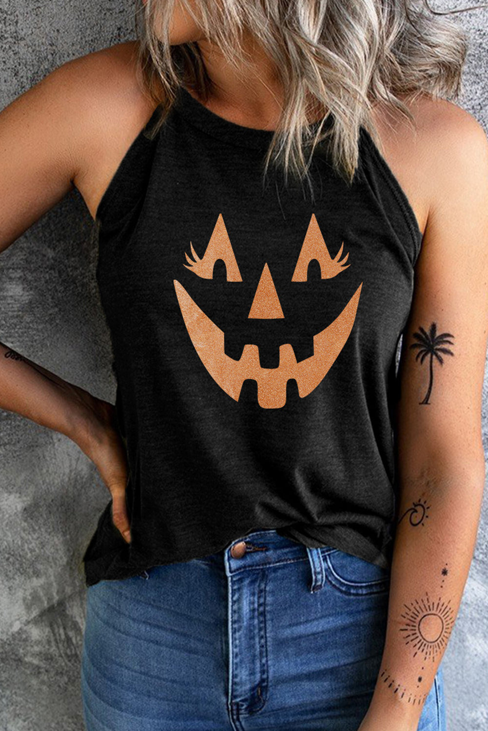 Round Neck Jack-O'-Lantern Graphic Tank Top - AllIn Computer