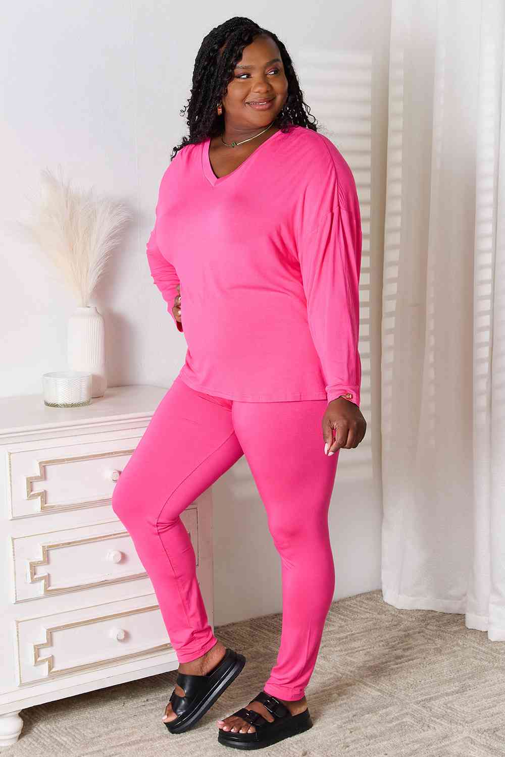 Basic Bae Full Size V-Neck Soft Rayon Long Sleeve Top and Pants Lounge Set - AllIn Computer