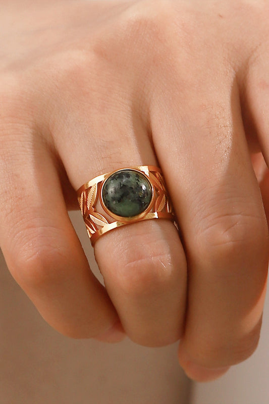 18k Gold Plated Malachite Leaf Ring - AllIn Computer