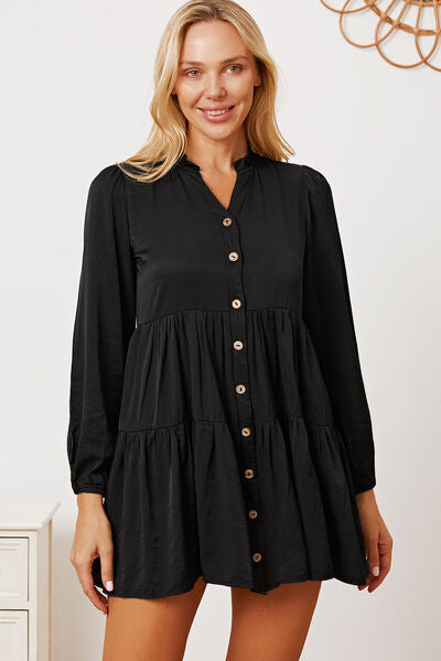 Ruffled Button Up Long Sleeve Tiered Shirt - AllIn Computer