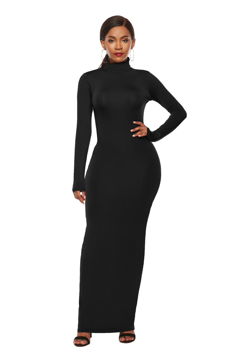 Mock Neck Long Sleeve Maxi Slim Dress - AllIn Computer