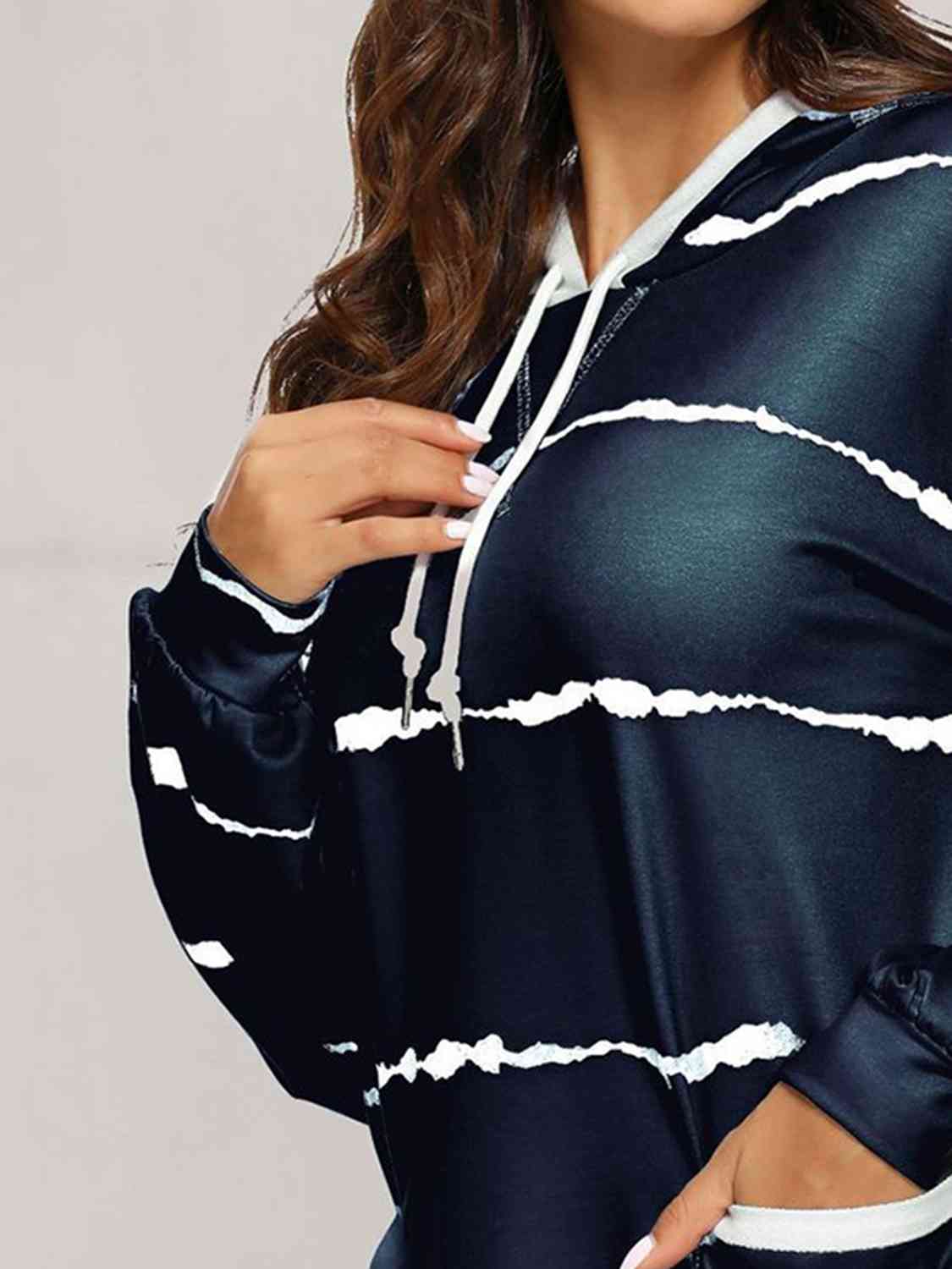 Striped Drawstring Hoodie with Pockets - AllIn Computer
