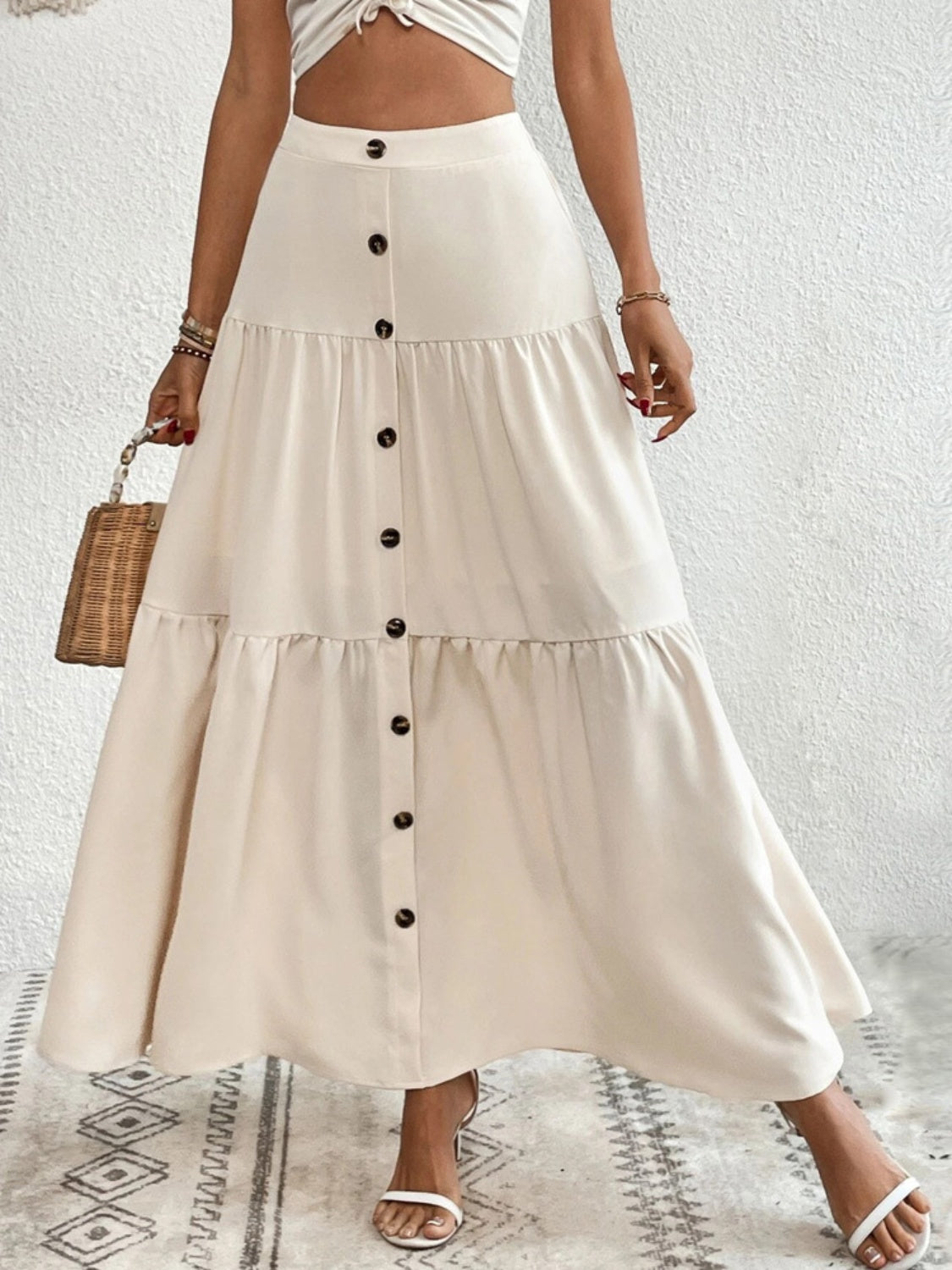 Decorative Button Tiered Skirt - AllIn Computer