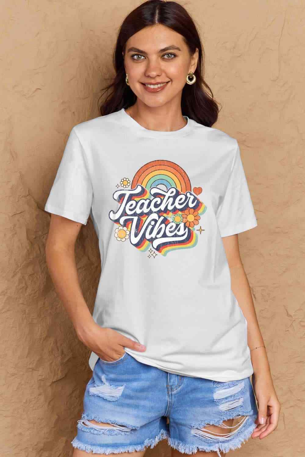 Simply Love Full Size TEACHER VIBES Graphic Cotton T-Shirt - AllIn Computer
