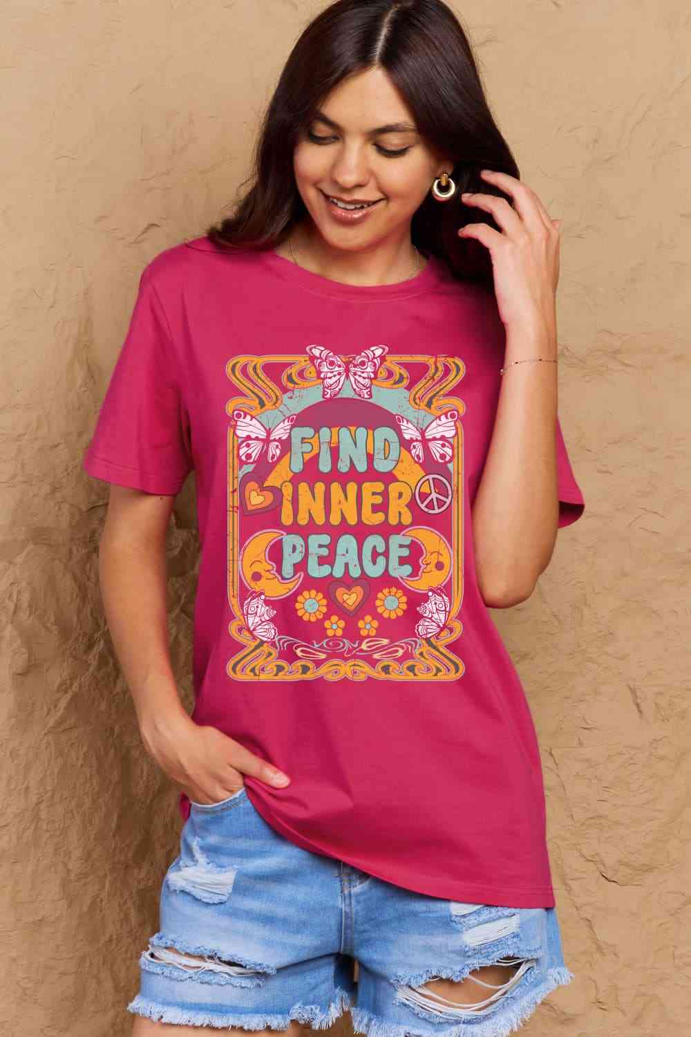 Simply Love Full Size FIND INNER PEACE Graphic Cotton T-Shirt - AllIn Computer