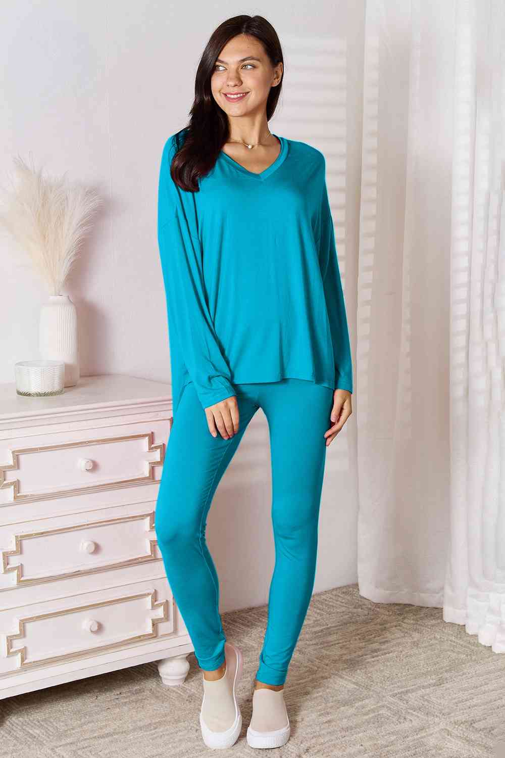 Basic Bae Full Size V-Neck Soft Rayon Long Sleeve Top and Pants Lounge Set - AllIn Computer
