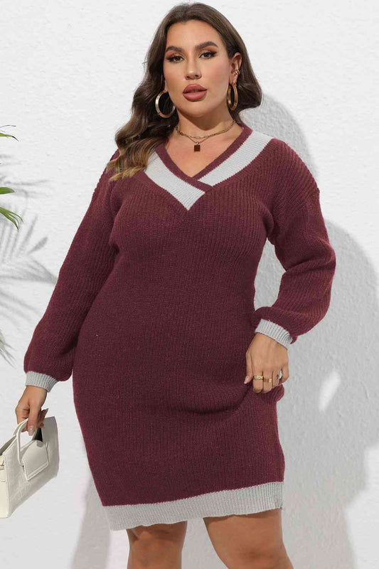 Plus Size Long Sleeve Sweater Dress - AllIn Computer