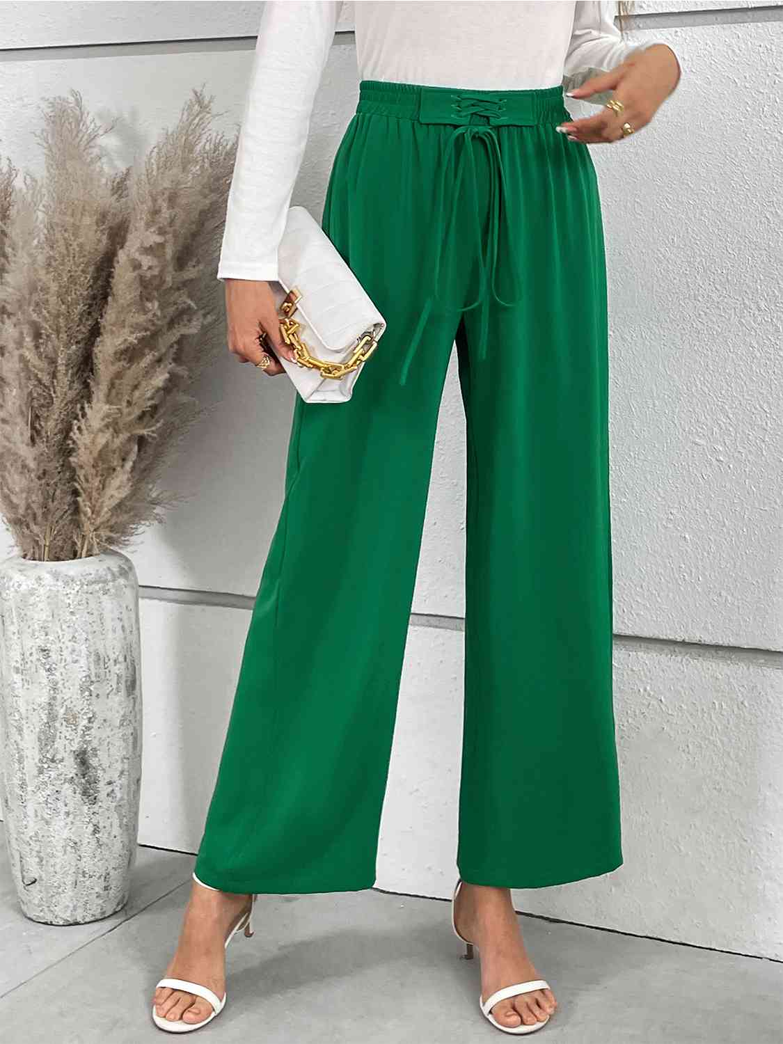 Lace-Up Waist Straight Leg Pants - AllIn Computer