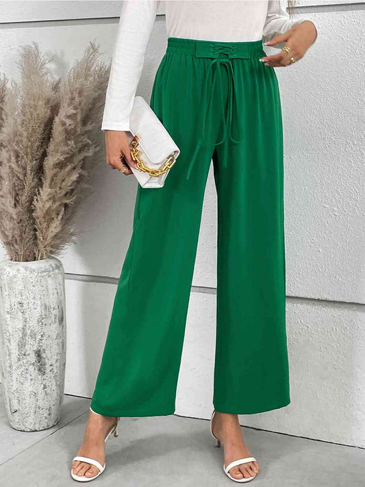Lace-Up Waist Straight Leg Pants - AllIn Computer