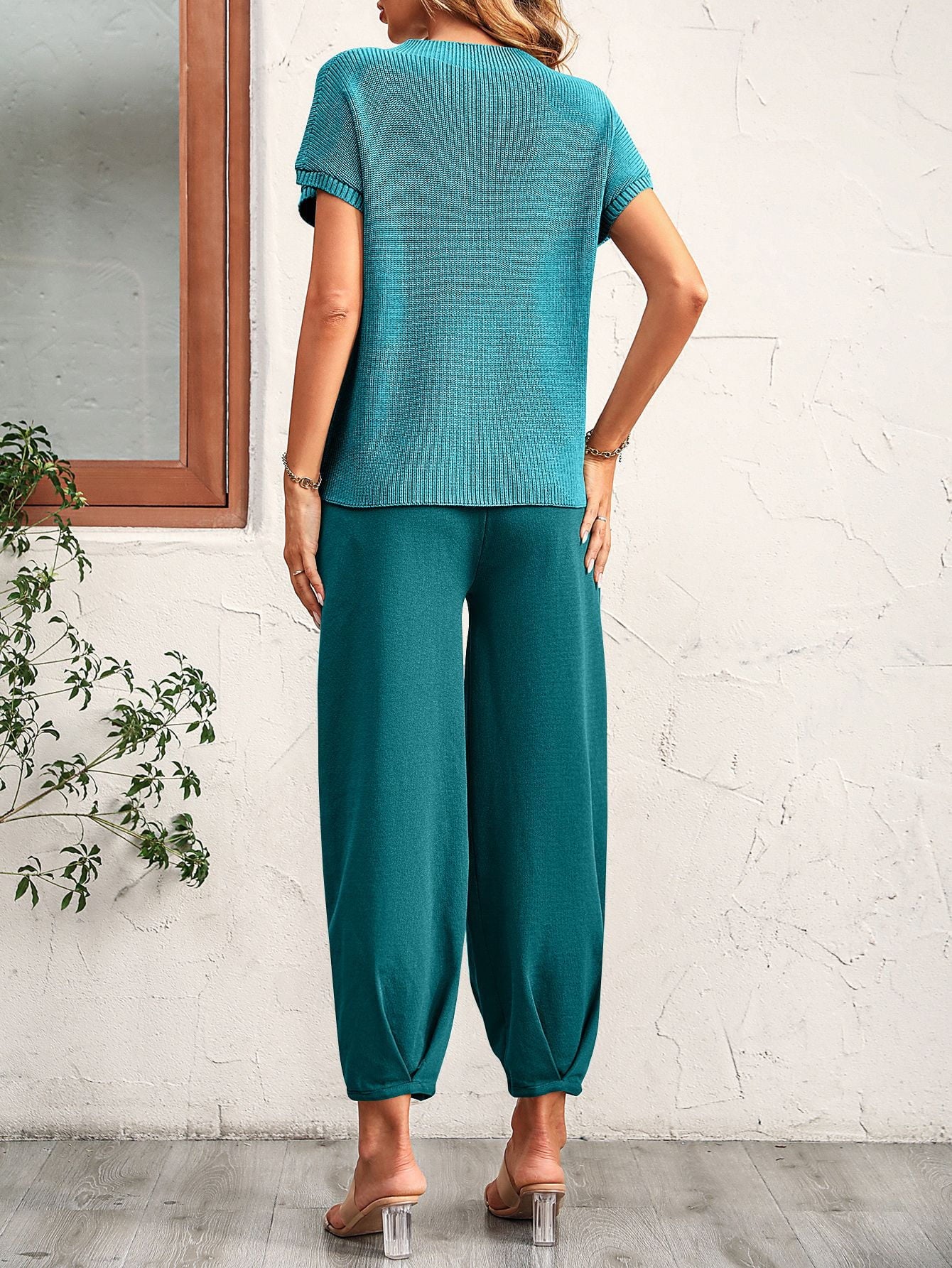 Round Neck Raglan Sleeve Tee and Long Pants Set - AllIn Computer