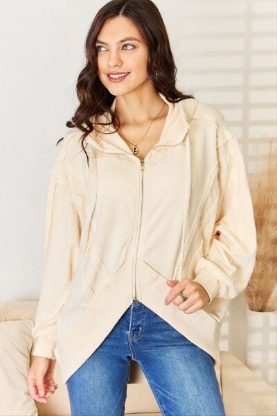 POL Zip Up High-Low Hem Hoodie - AllIn Computer