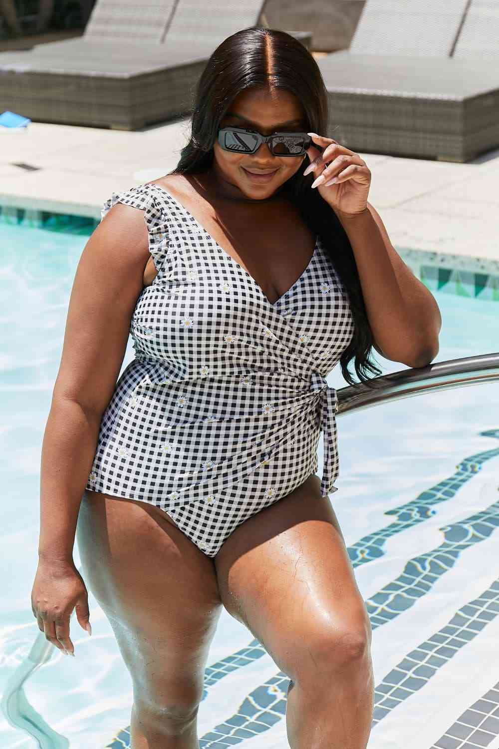 Marina West Swim Full Size Float On Ruffle Faux Wrap One-Piece in Black - AllIn Computer