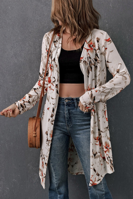 Double Take Printed Open Front Longline Cardigan - AllIn Computer