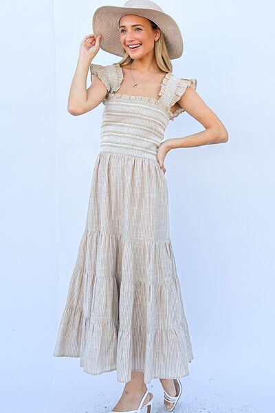 And The Why Linen Striped Ruffle Dress - AllIn Computer