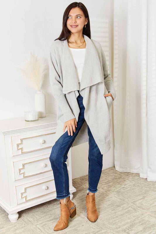 Double Take Open Front Duster Cardigan with Pockets - AllIn Computer