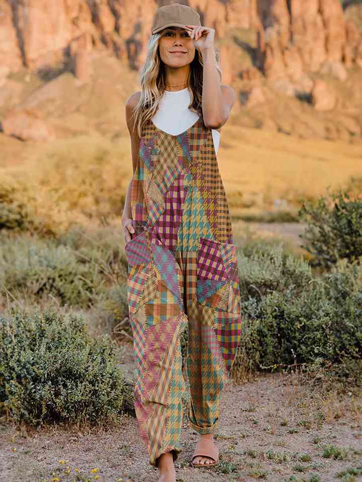 Full Size Printed V-Neck Sleeveless Jumpsuit - AllIn Computer