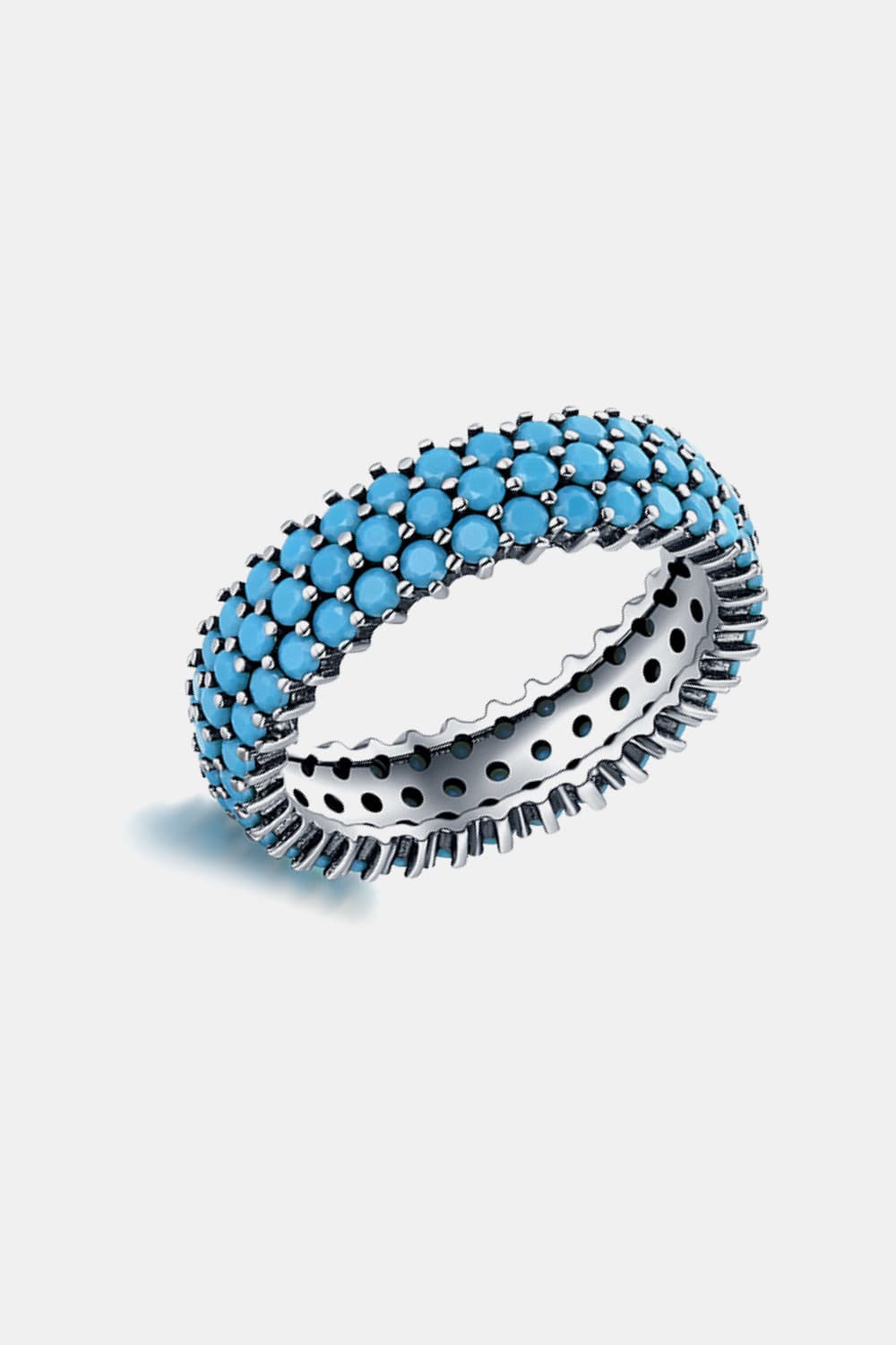 925 Sterling Silver Triple Row Artificial Turquoise Ring - AllIn Computer