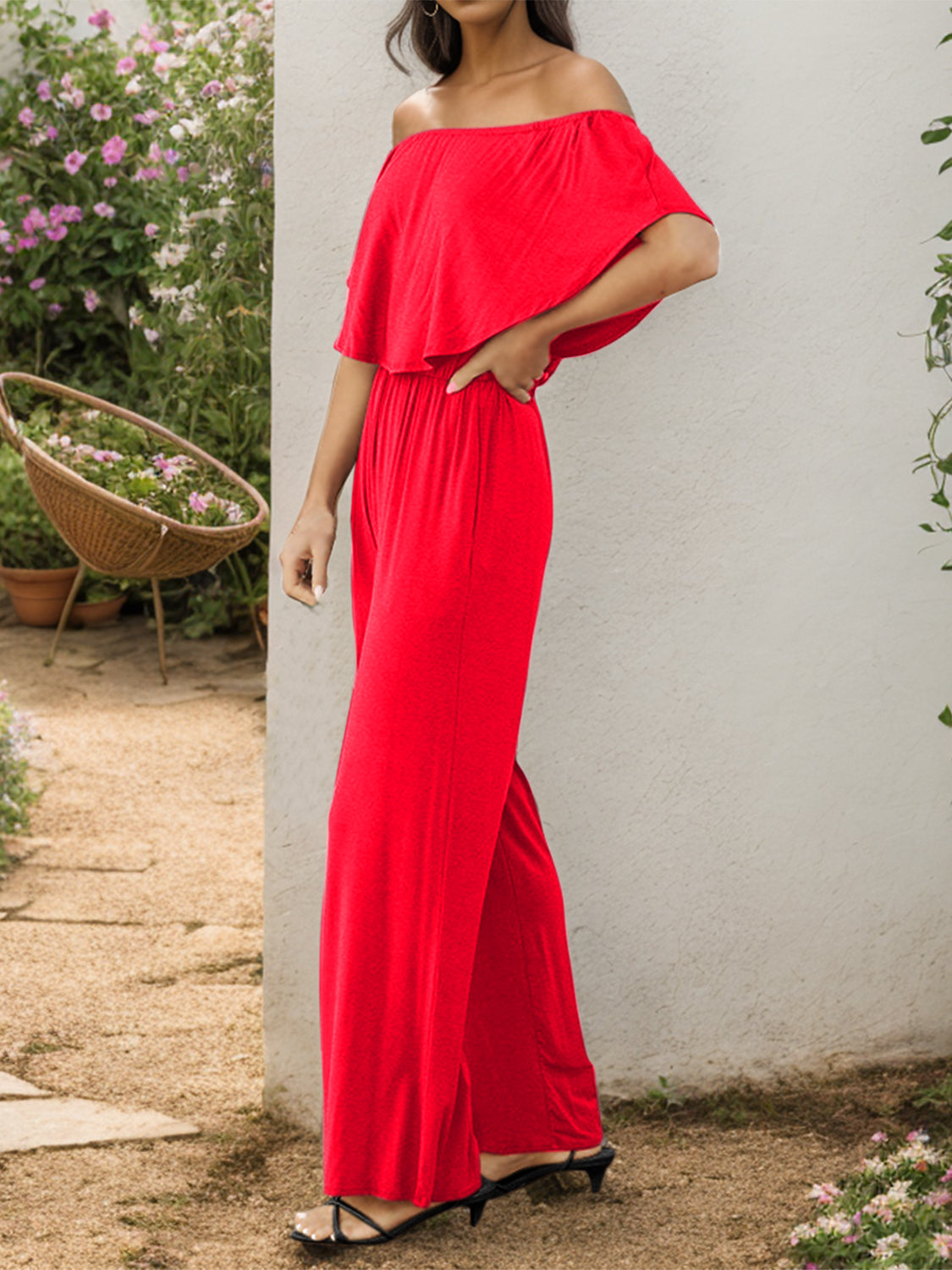Off-Shoulder Wide Leg Jumpsuit - AllIn Computer