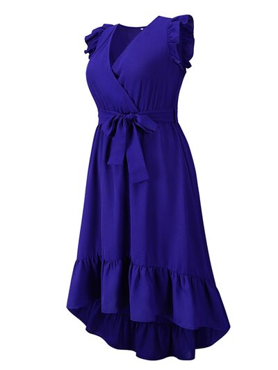 Tied Surplice Ruffle Hem Dress - AllIn Computer