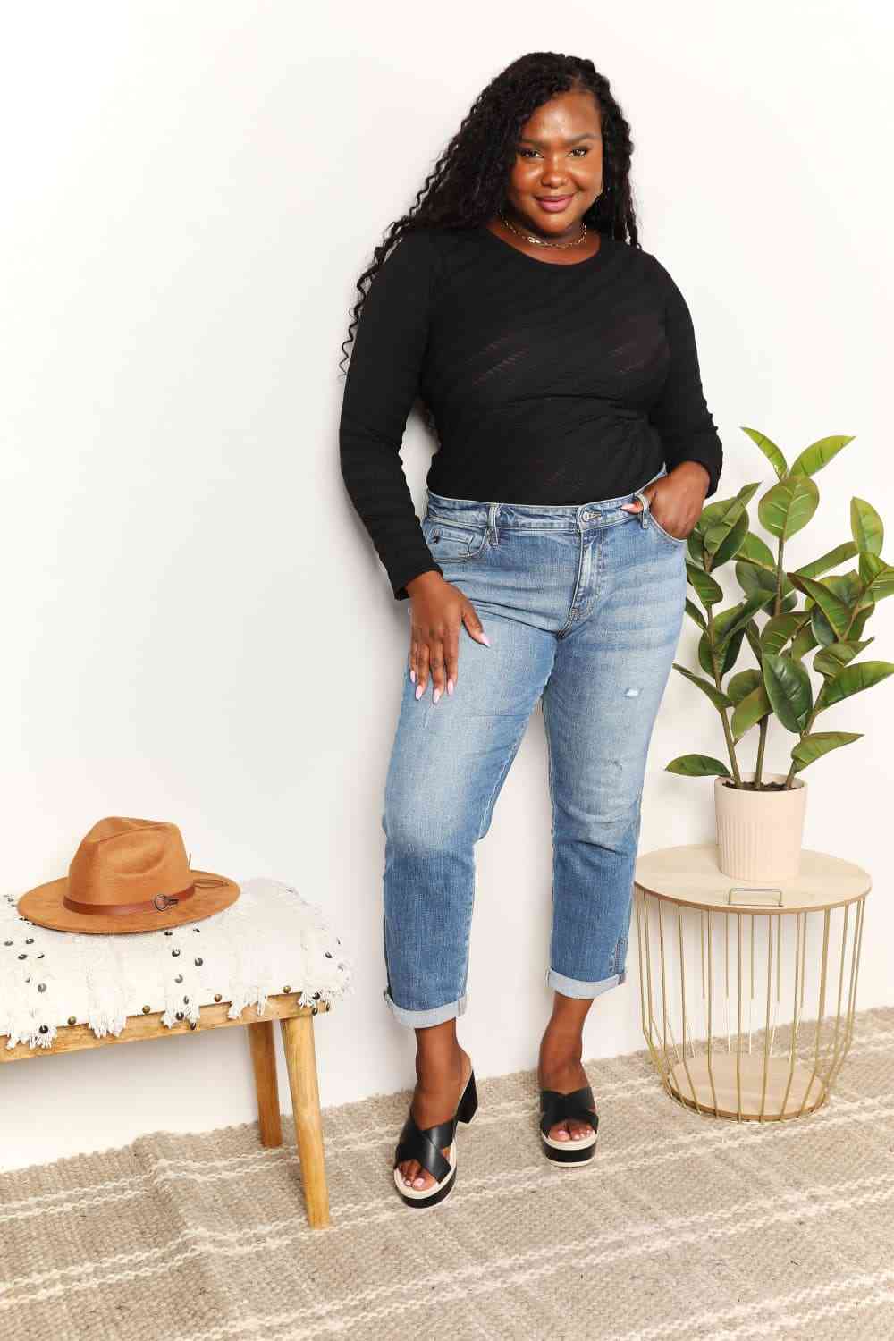 Kancan Full Size Mid Rise Slim Boyfriend Jeans - AllIn Computer