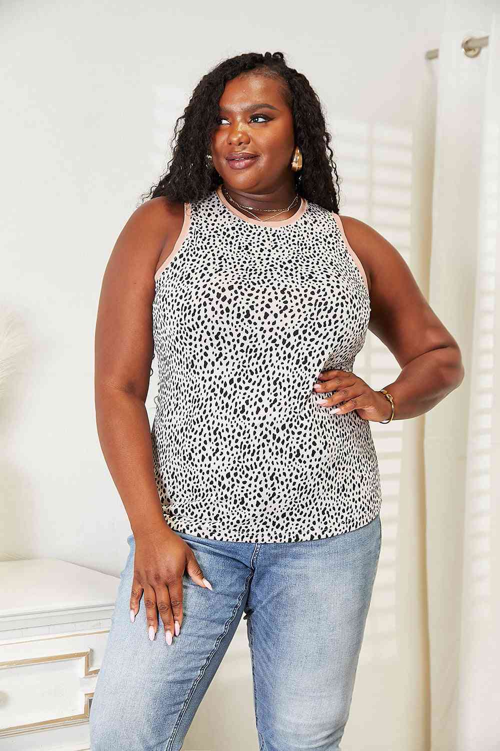 Double Take Printed Round Neck Tank - AllIn Computer