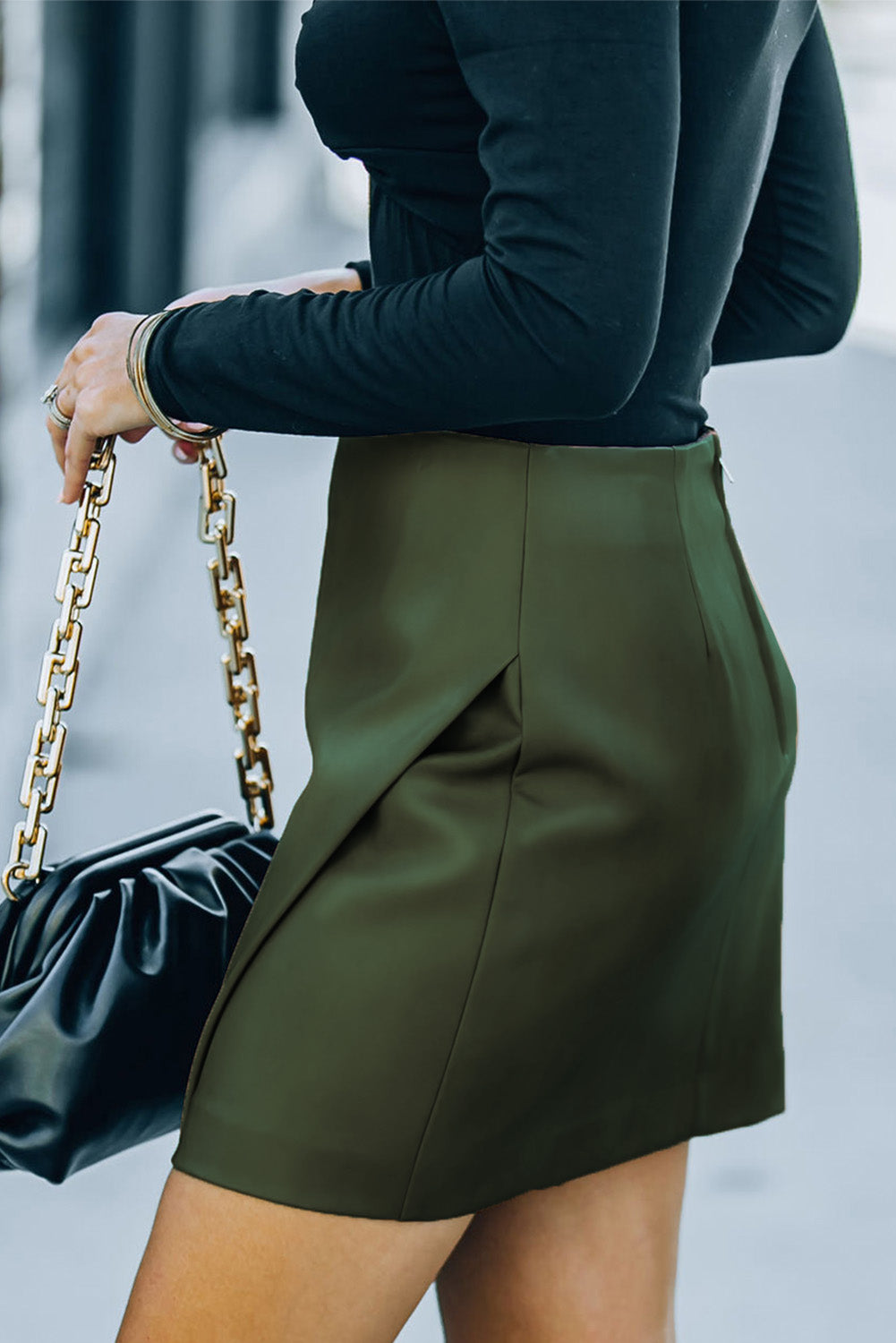 Double Take Asymmetrical PU Leather Mini Skirt - AllIn Computer