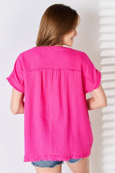 Zenana Full Size Raw Hem Short Sleeve Top - AllIn Computer