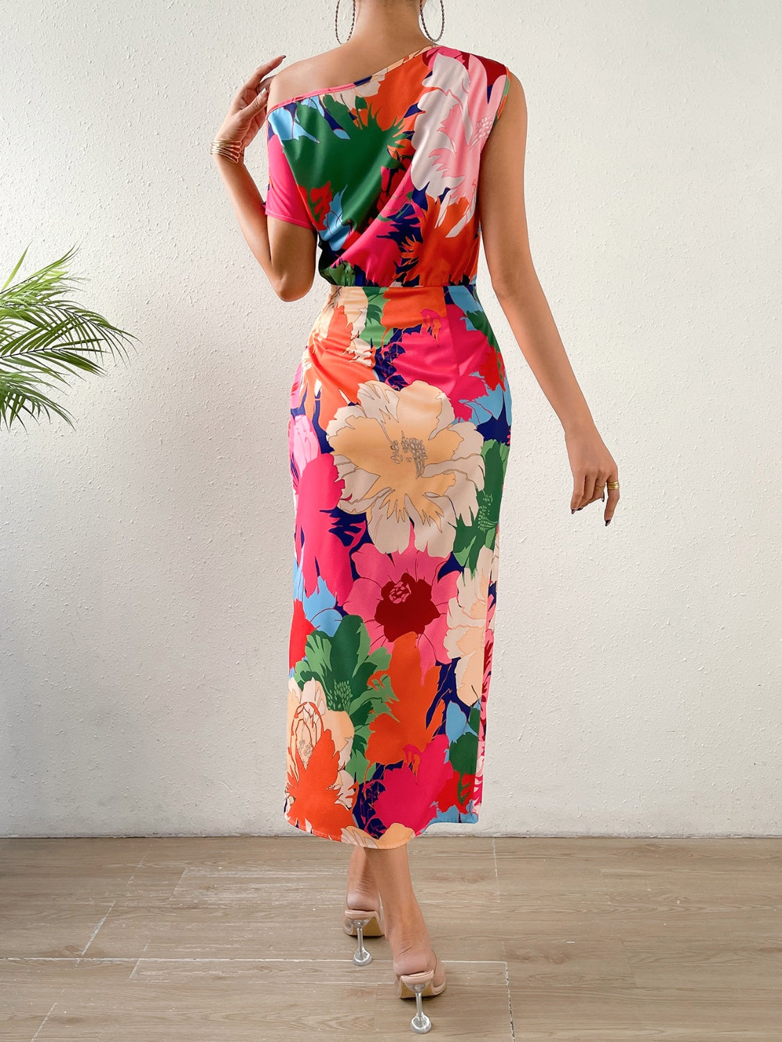 Slit Printed Single Shoulder Dress - AllIn Computer