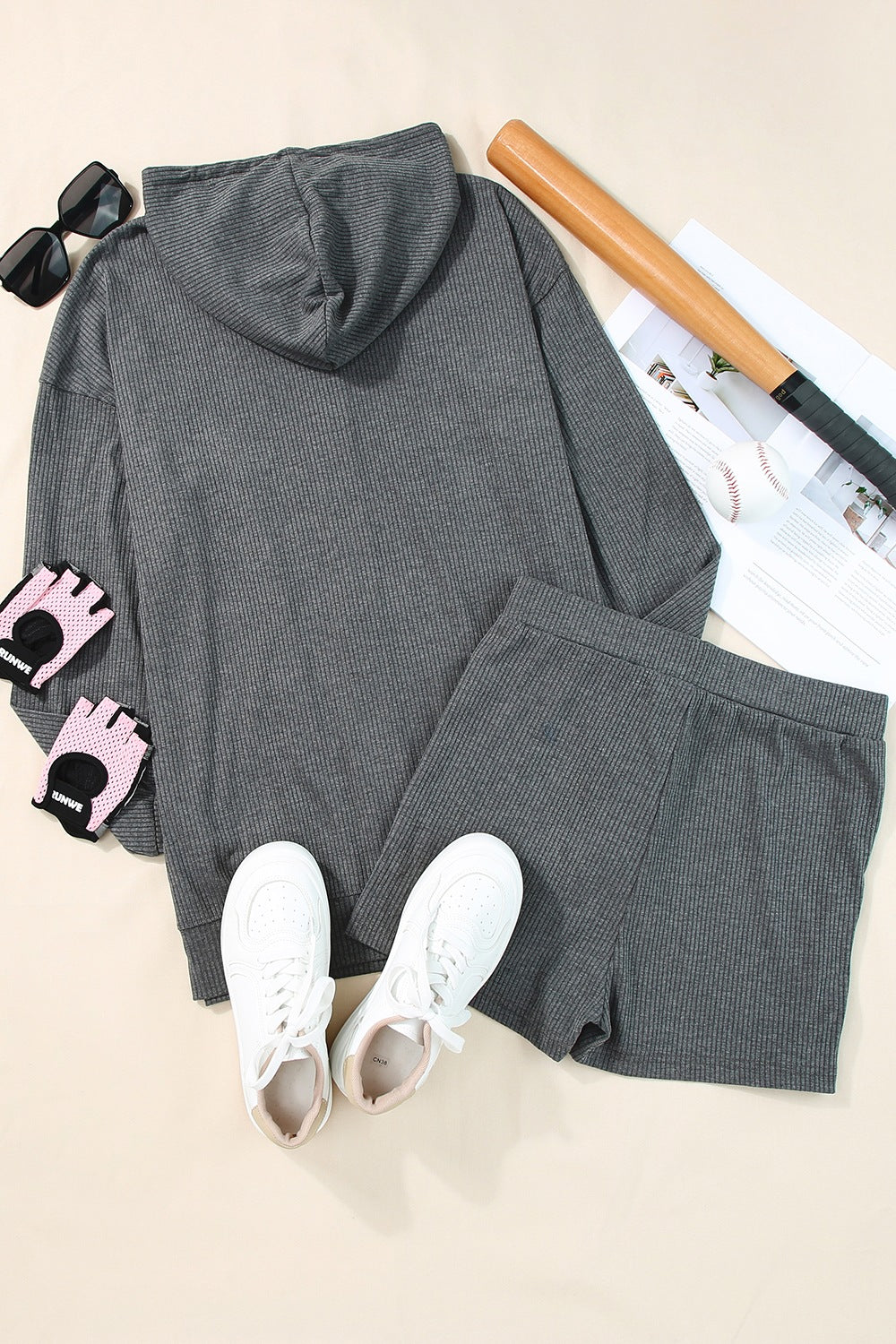 Drawstring Zip Up Sweatshirt and Shorts Set - AllIn Computer