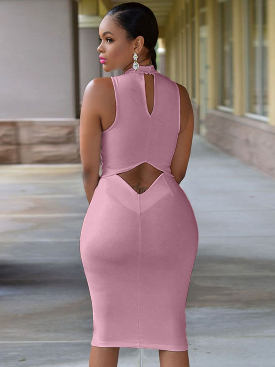 Cutout Mock Neck Sleeveless Dress - AllIn Computer