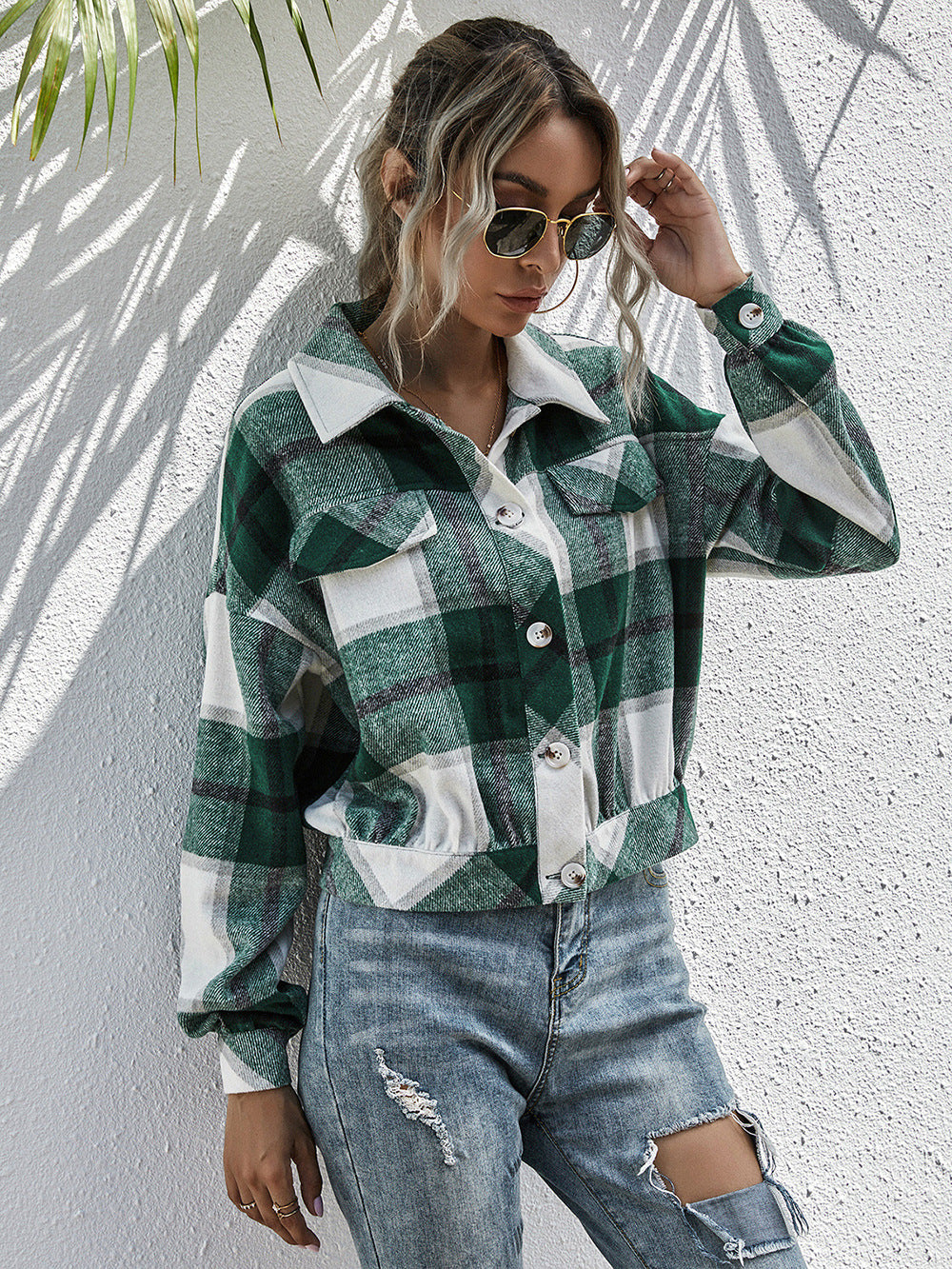 Plaid Dropped Shoulder Shirt Jacket - AllIn Computer