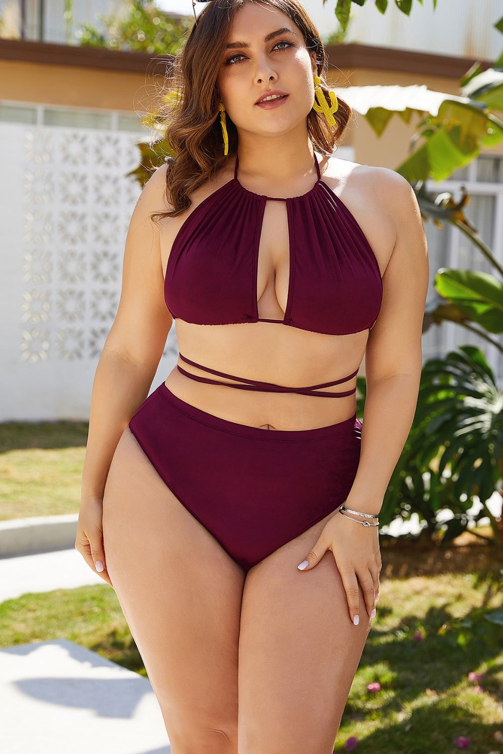 Plus Size Cutout Tied Backless Bikini Set - AllIn Computer