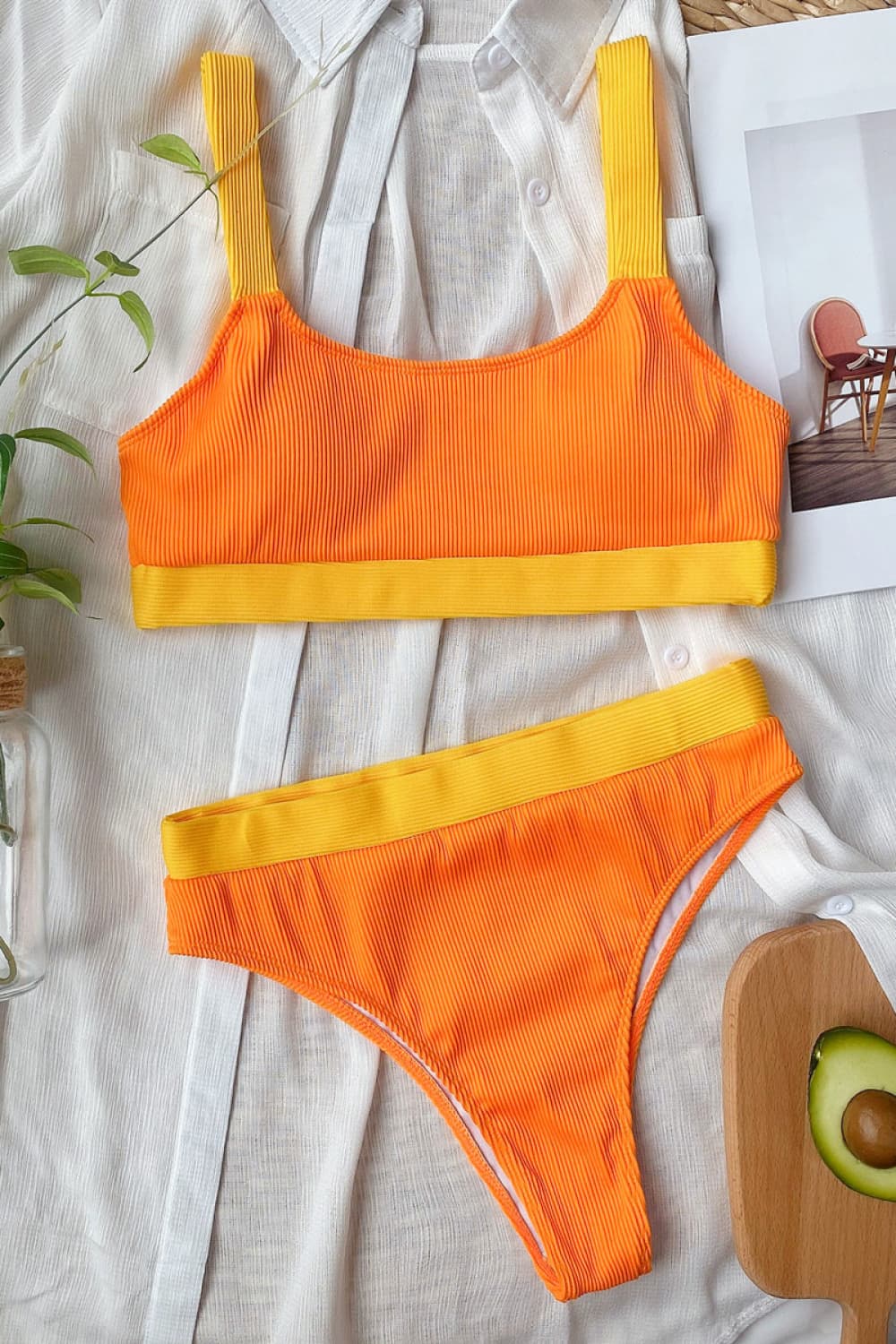 Color Block Scoop Neck Bikini Set - AllIn Computer