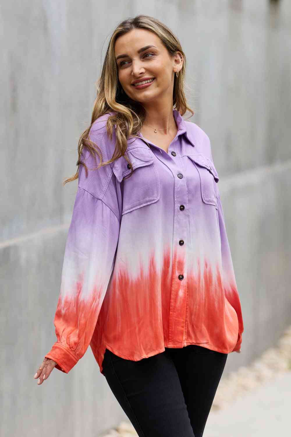 White Birch Relaxed Fit Tie-Dye Button Down Top - AllIn Computer